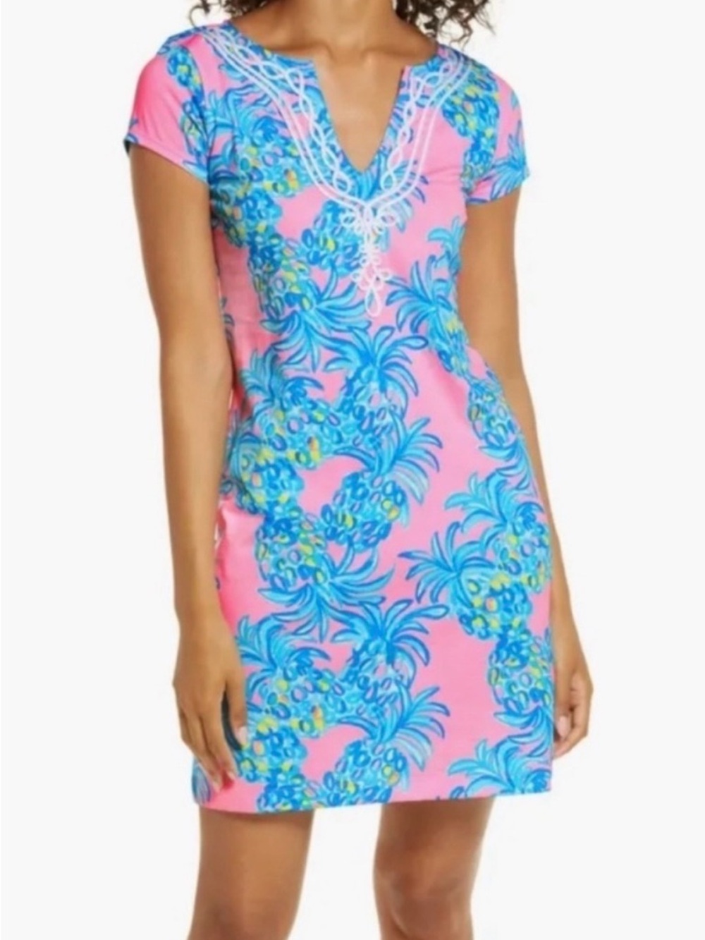 Lilly Pulitzer XL Kentucky Derby Dress Pink Blue Pineapple Print Shift Tunic